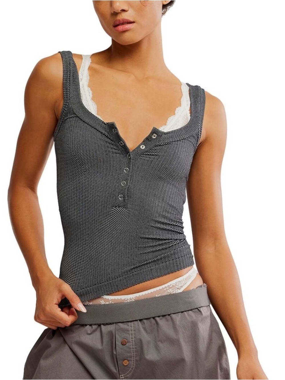 Free people intimately clean slate Henley tank in black m/l